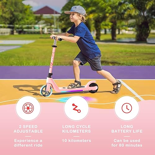 Miniatura 13 de Patinete eléctrico para niños de 6 a 10 años, Kick-Start Boost Scooter con velocidad y altura ajustables, rueda de flash y luces de cubierta Negro
