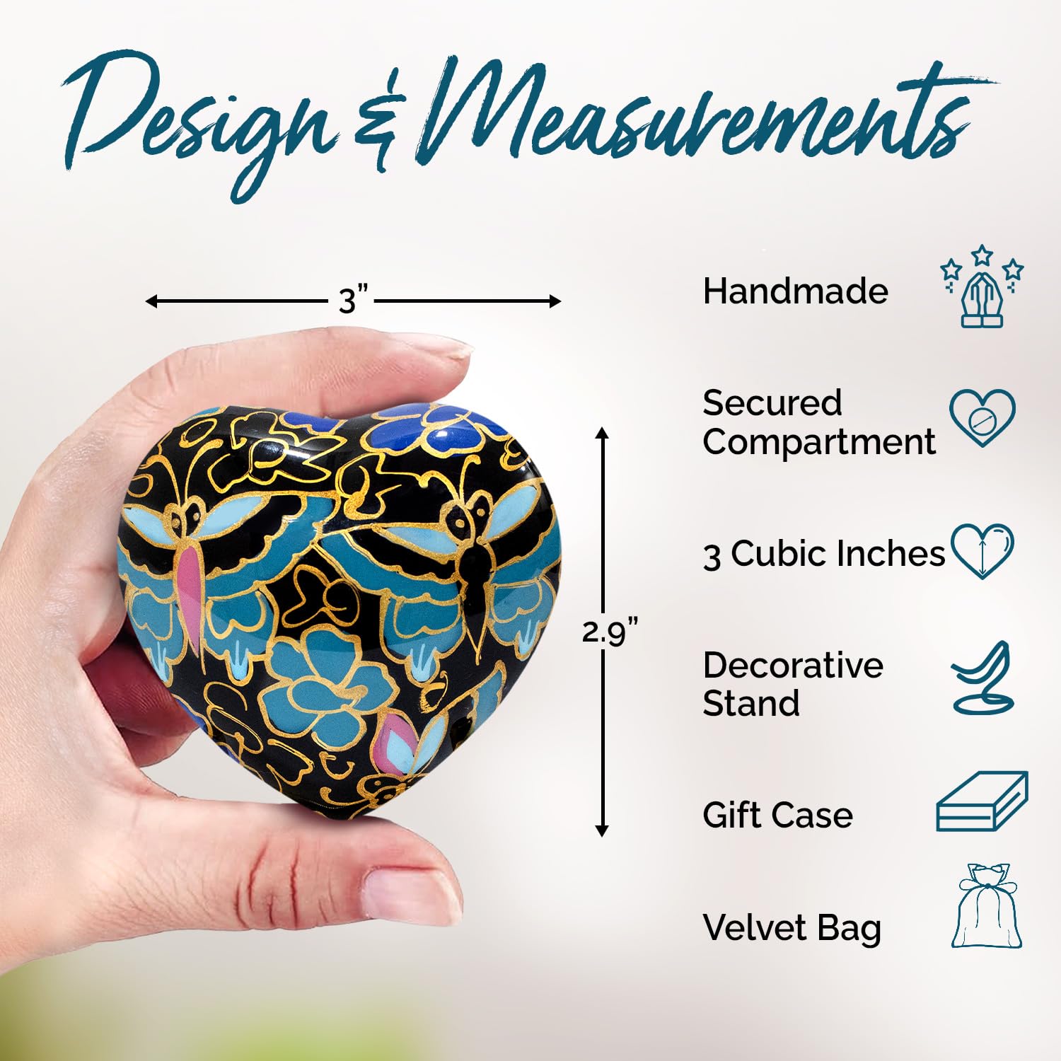 Butterfly Heart Urn Keepsake - Small Urns with Stand & Box - Honor Your Loved One with Heart Shaped Urns - Keepsake Urn for Adults & Infants (Black, Small)