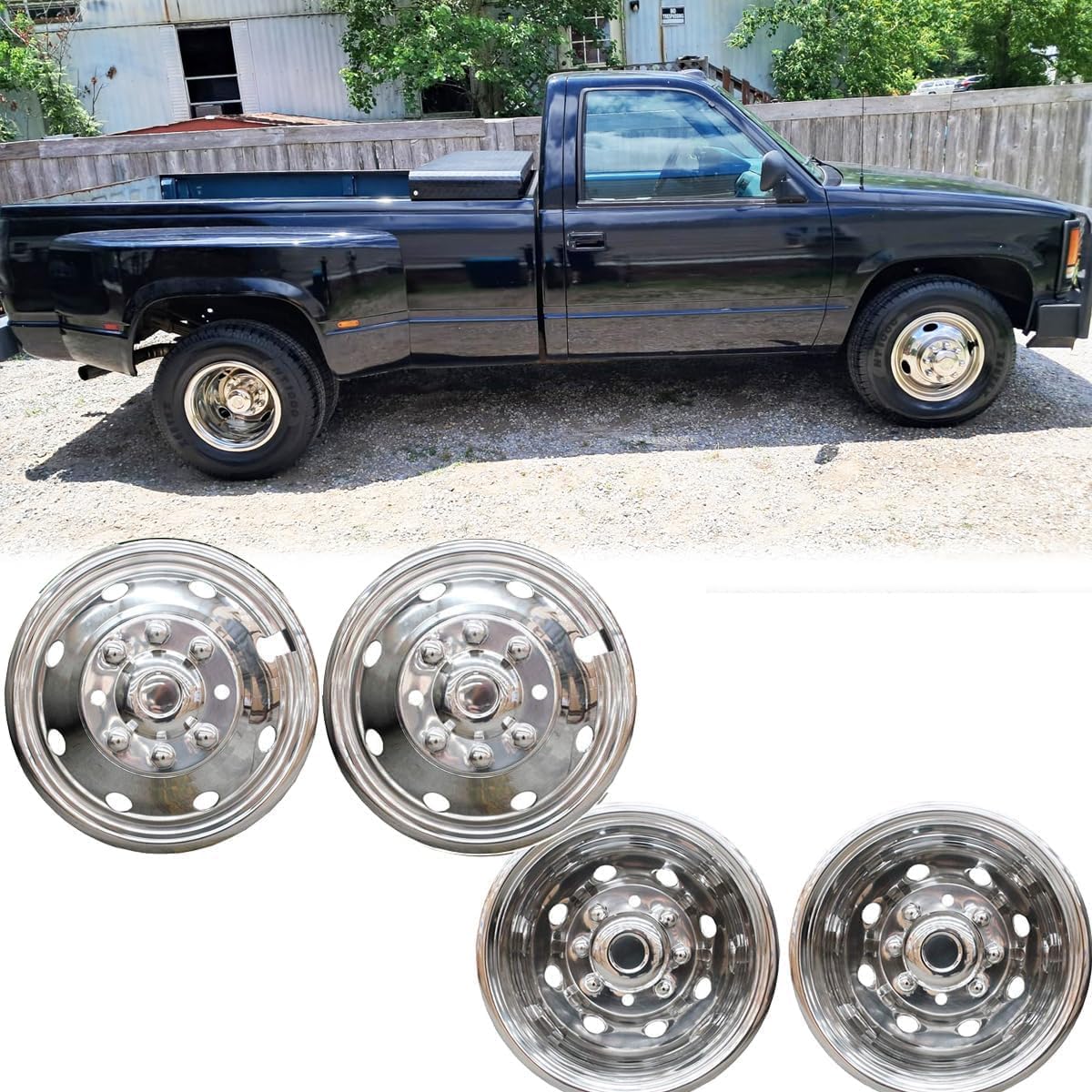 4pcs 16" Polished Stainless Steel Wheel Simulators for 74-99 Ram 3500, Dually 8 Lug 8 Hand Hole Bolt On Hub Caps,Nice Looking Skins Liners Wheel Covers For 74-98 Ford F350,92-21 E350/E450