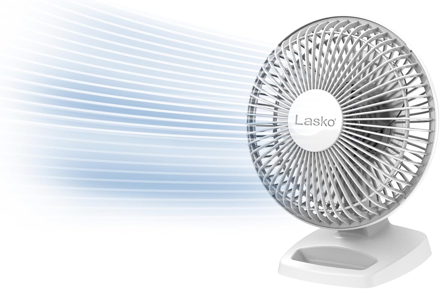 Lasko Personal Table Fan with Storage Tray, 2 Quiet Speeds, Tilt-Back Fan Head for Home Office, Bedroom, 6", White, 2002W