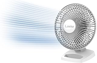 Lasko Personal Table Fan with Storage Tray, 2 Quiet Speeds, Tilt-Back Fan Head for Home Office, Bedroom, 6", White, 2002W