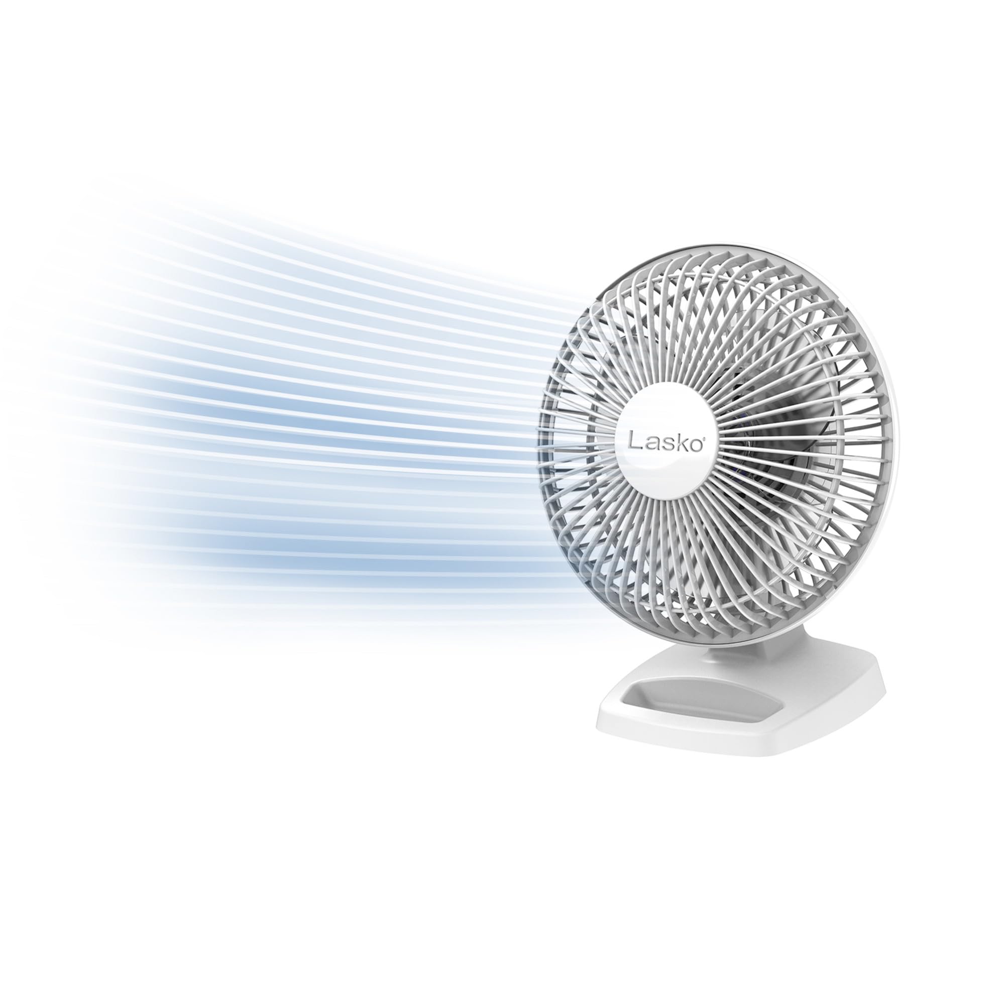 Lasko Personal Table Fan with Storage Tray, 2 Quiet Speeds, Tilt-Back Fan Head for Home Office, Bedroom, 6", White, 2002W