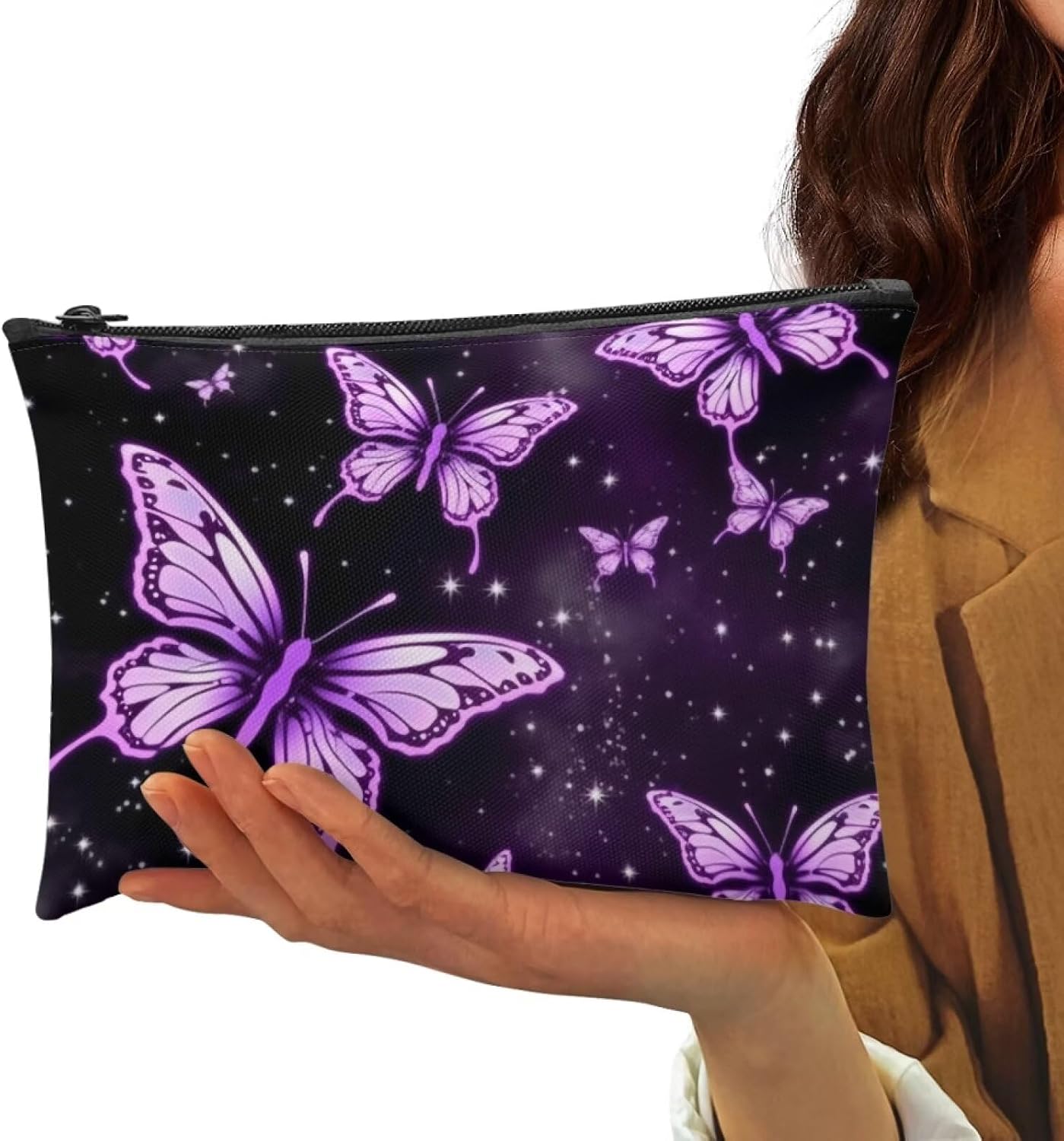 Flashideas Purple Butterfly Makeup Bag Portable Waterproof Cosmetic Bag Durable Lightweight Cosmetic Bag for Women Easy to Hold Portable Storage Bag
