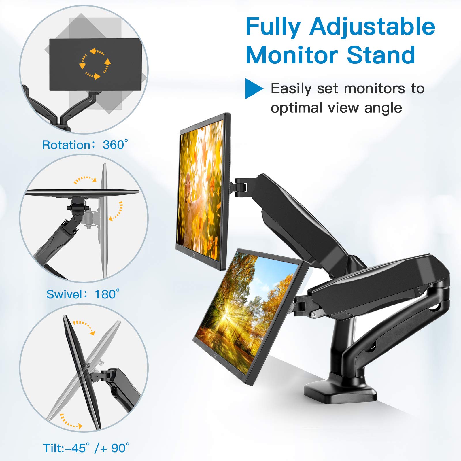 HUANUO Dual Monitor Stand Fully Adjustable Monitor Desk Mount Gas