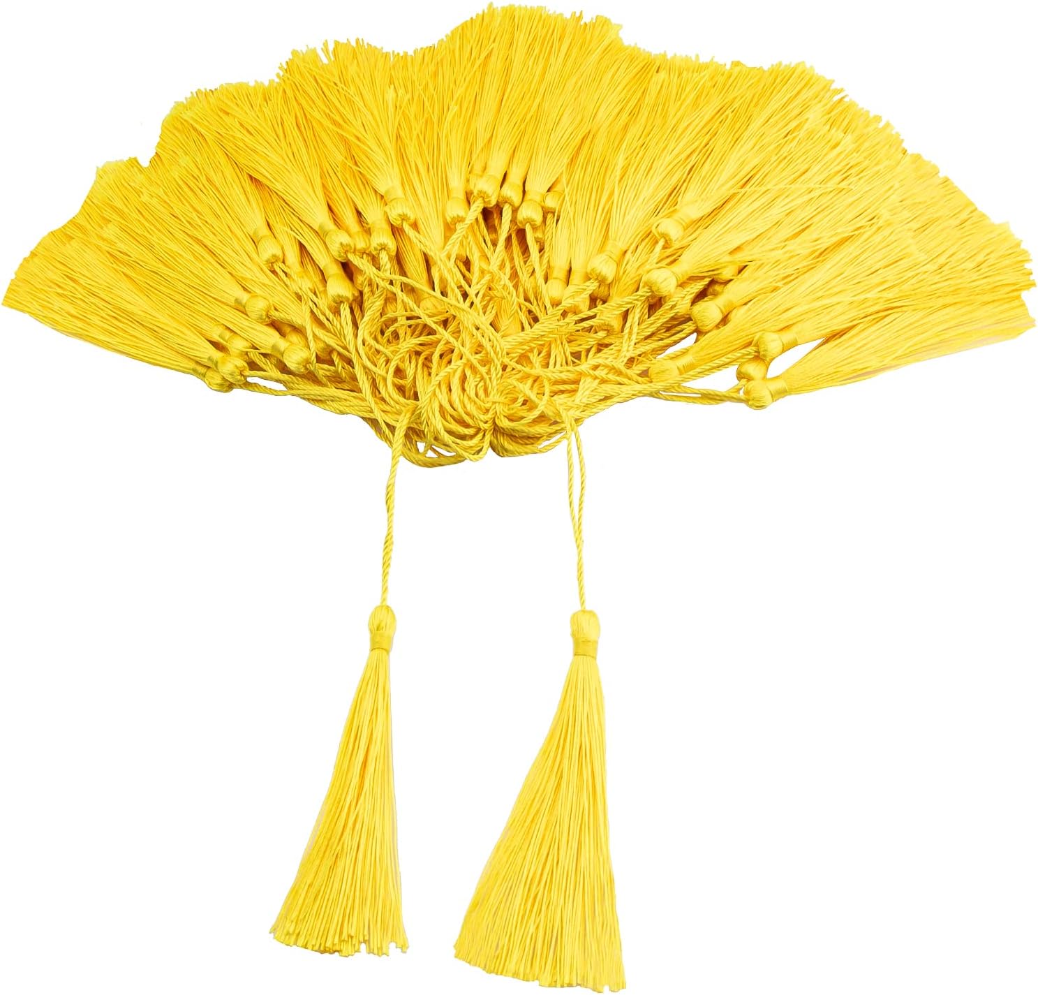 VAPKER 100 Pieces Light Yellow Color 13cm/5-Inch Silky Handmade Soft Tassels Floss Bookmark Tassels with 2-Inch Cord Loop for Jewelry Making, DIY Projects, Bookmarks