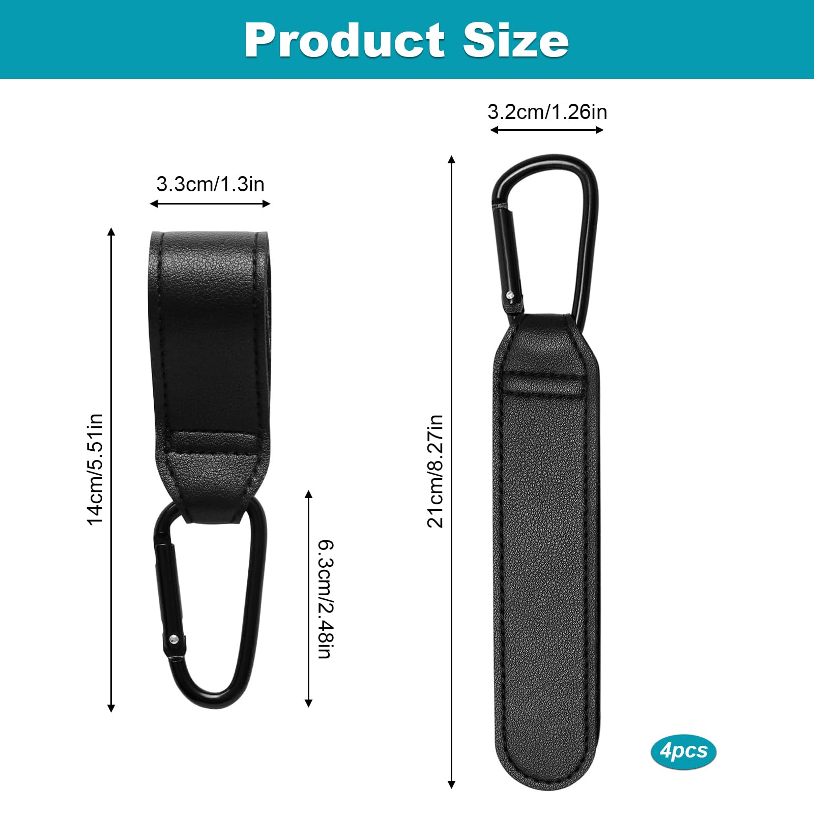 4Pcs Leather Buggy Clips, Universal Pram Hooks Pram Clips Pram Accessories - Image 2