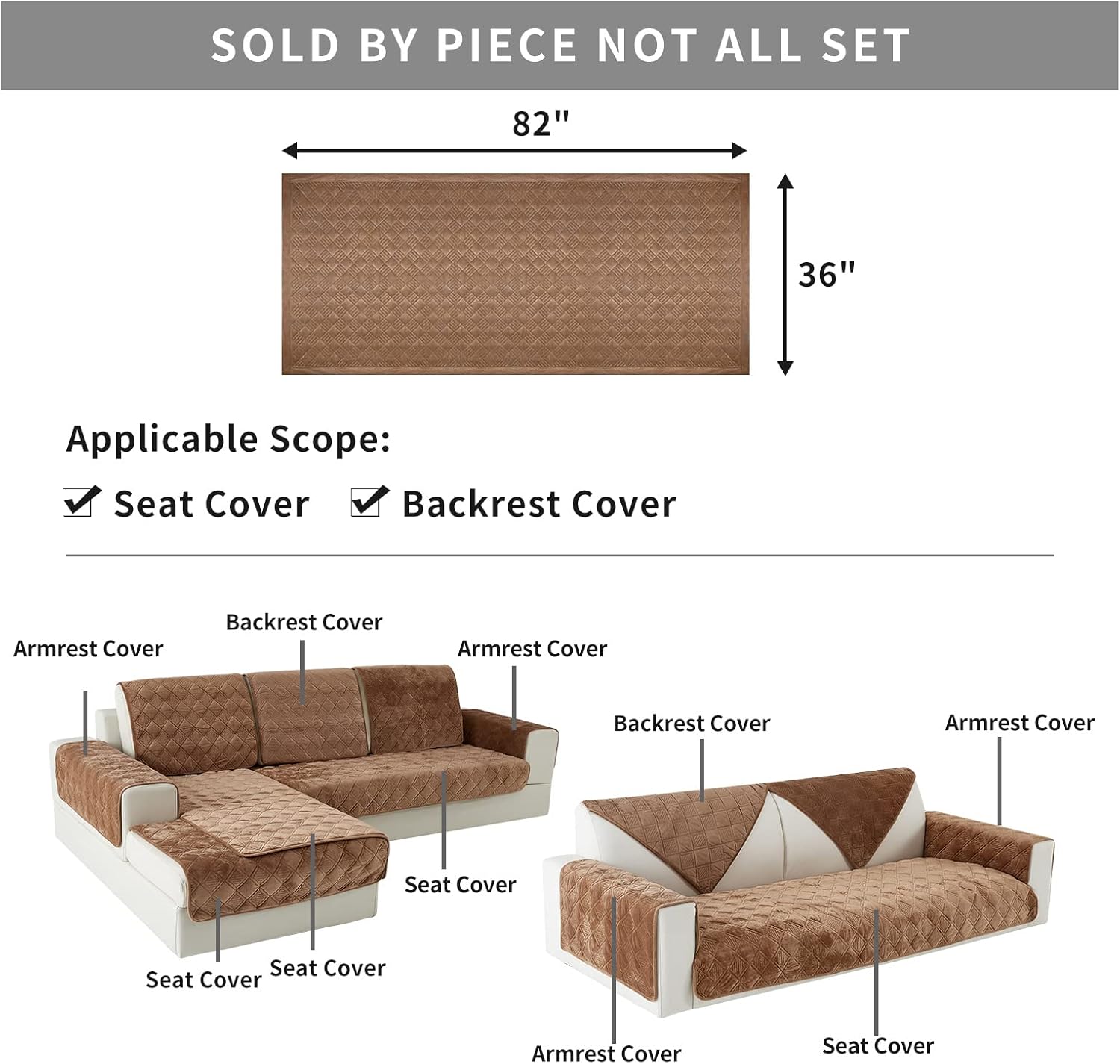 Deep Dream Couch Cover, Sectional Couch Covers, Sofa Covers for 3 Cushion Dogs Pets Kids Recliner Loveseat L Shaped, Anti-Slip Sofa Covers, 36 x 82 Inch - Light Coffee(Only 1 Piece)