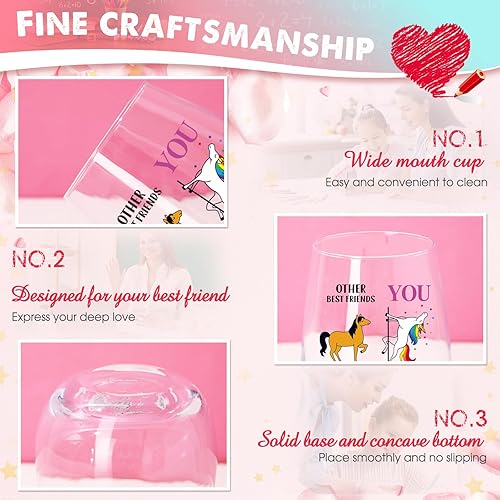 Miniatura 3 de Sliner Regalos para amigas, copas de vino para mujeres, amigas, mejores amigas, regalos de cumpleaños, Navidad, patrón de unicornio de 17 onzas,