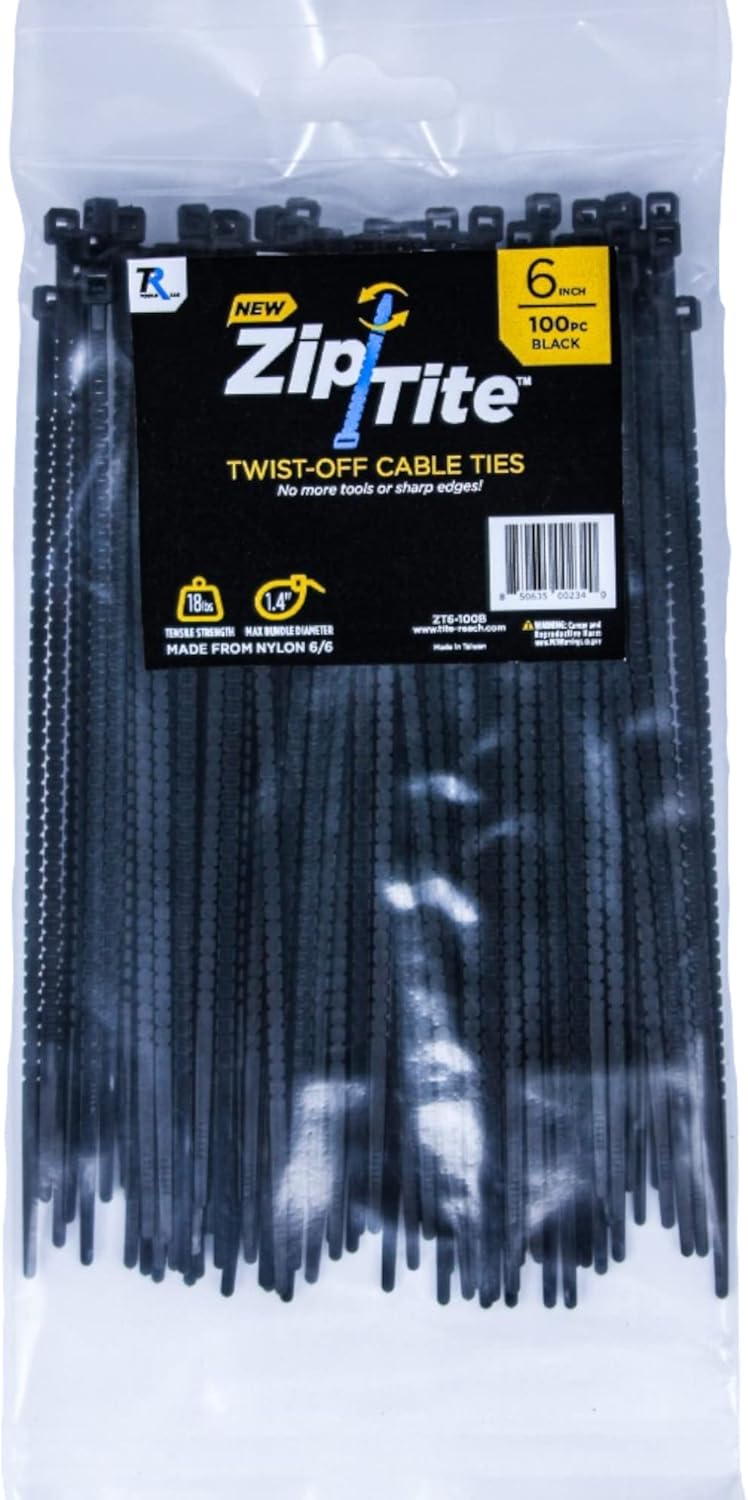 Tite Reach Tools Zip-Tite Easy Twist Off Nylon Cable Ties (100, 6 Inches)