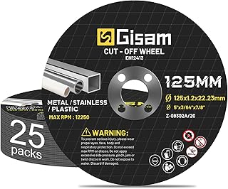 Gisam Profesional Disco de Corte 125mm para Metal, 125 x 1,2 x 22,23mm, Ø 7/8" mm Ruedas de Corte, 25 Pcs Accesorios para Amoladora Angular 125 mm