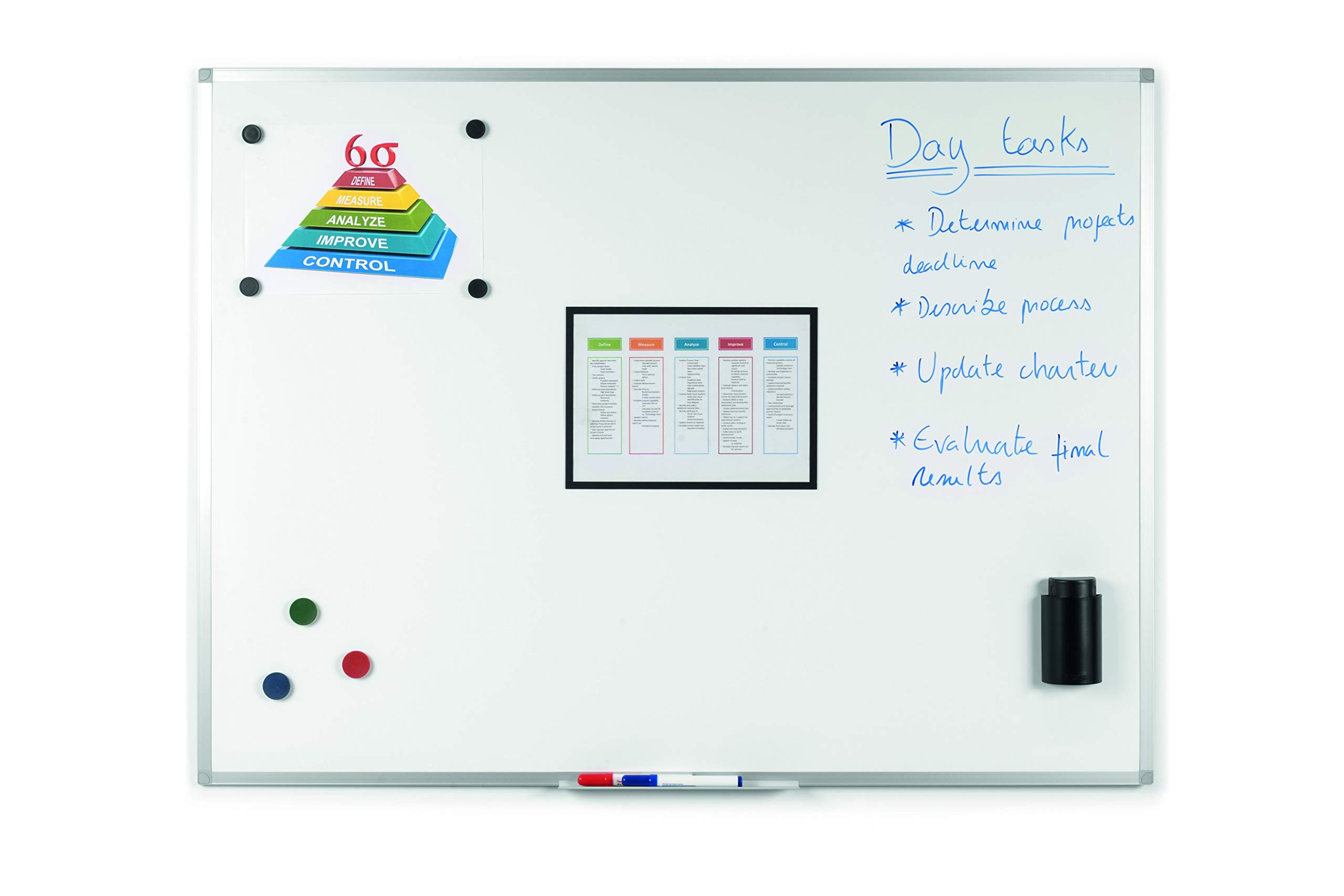 Magnetisches Whiteboard 90 x 60 cm, Mit Aluminiumrahmen und Stifteablage, Tocken Abwischbar, Wiederbeschreibbar, 2 Stück