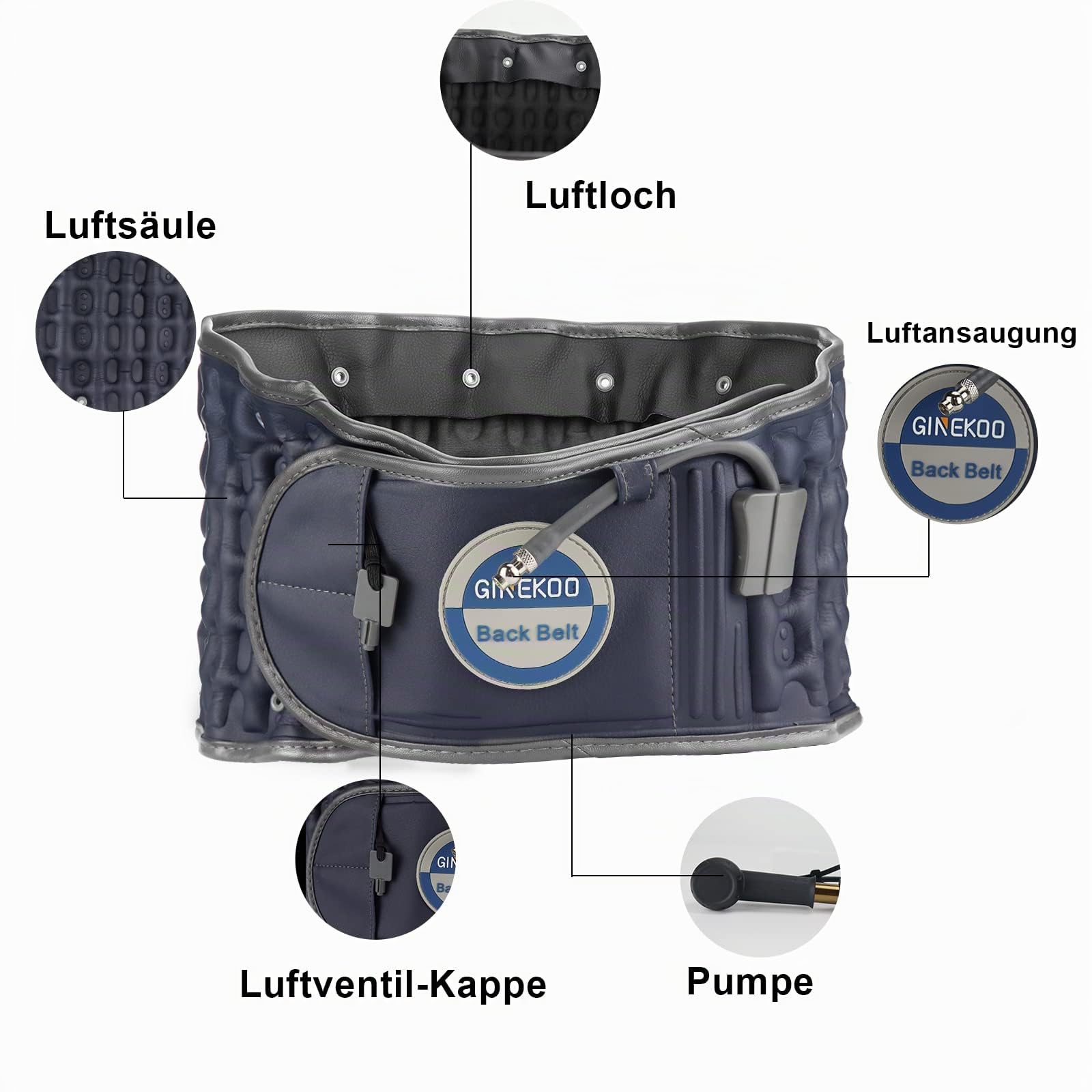 Dekompressions-Rückengürtel für Wirbelsäulenunterstützung und Schmerzen im unteren Rücken, Rückenstütze und Lendenwirbelstütze, marineblau (74–124 cm Taillenumfang)
