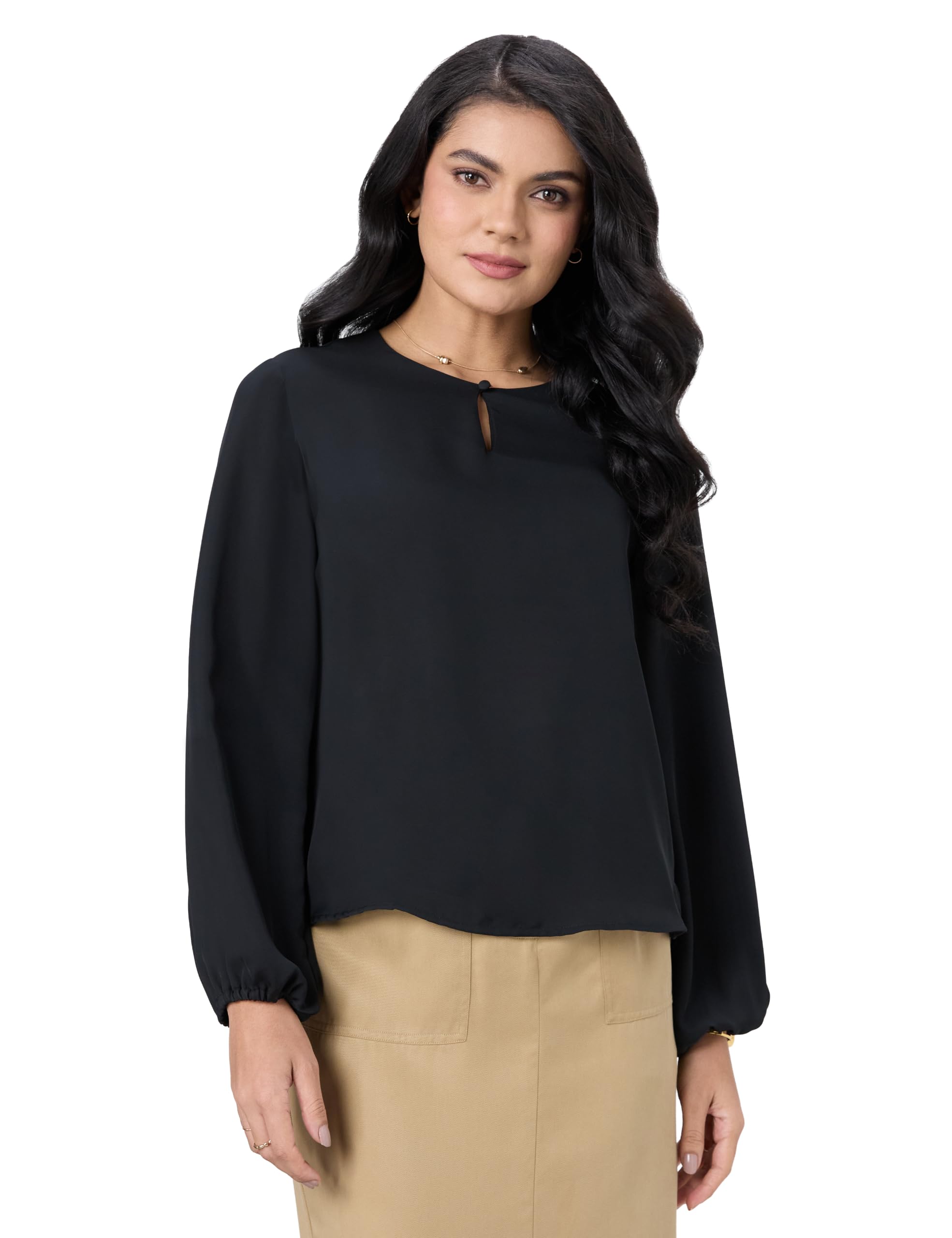 symbol premium Women's Polyester Regular Fit Blouse | Bishop Sleeve with Keyhole Neckline | Desk-to-Dinner-picture-55
