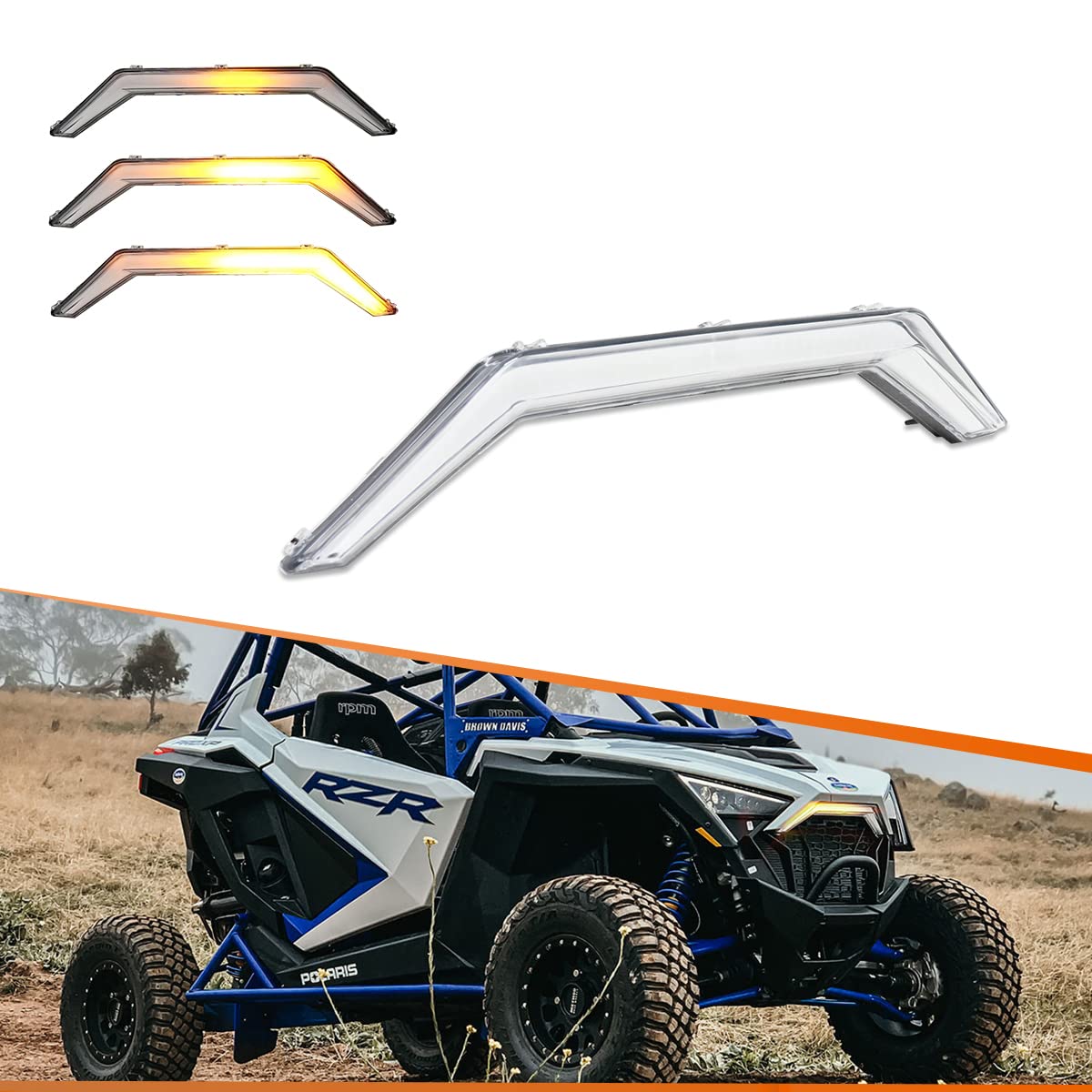 ADIIL Clear Lens LED Front Accent Light w/Sequential Amber & White Signa Lights Compatible with Polaris RZR PRO XP / 4 2020-2023
