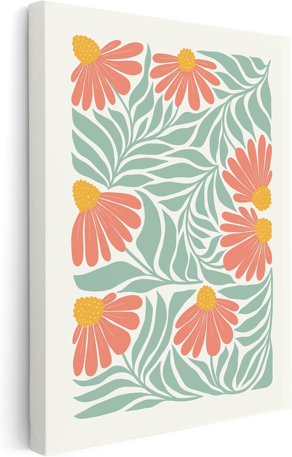 Poster Master Pink Daisy Canvas - Retro Flower Print - Tropical Spring Flowers Art - Abstract Floral Design - Chic Boho Art - Aesthetic Office or Living Room Wall Decor - 8x10 STRETCHED Canvas