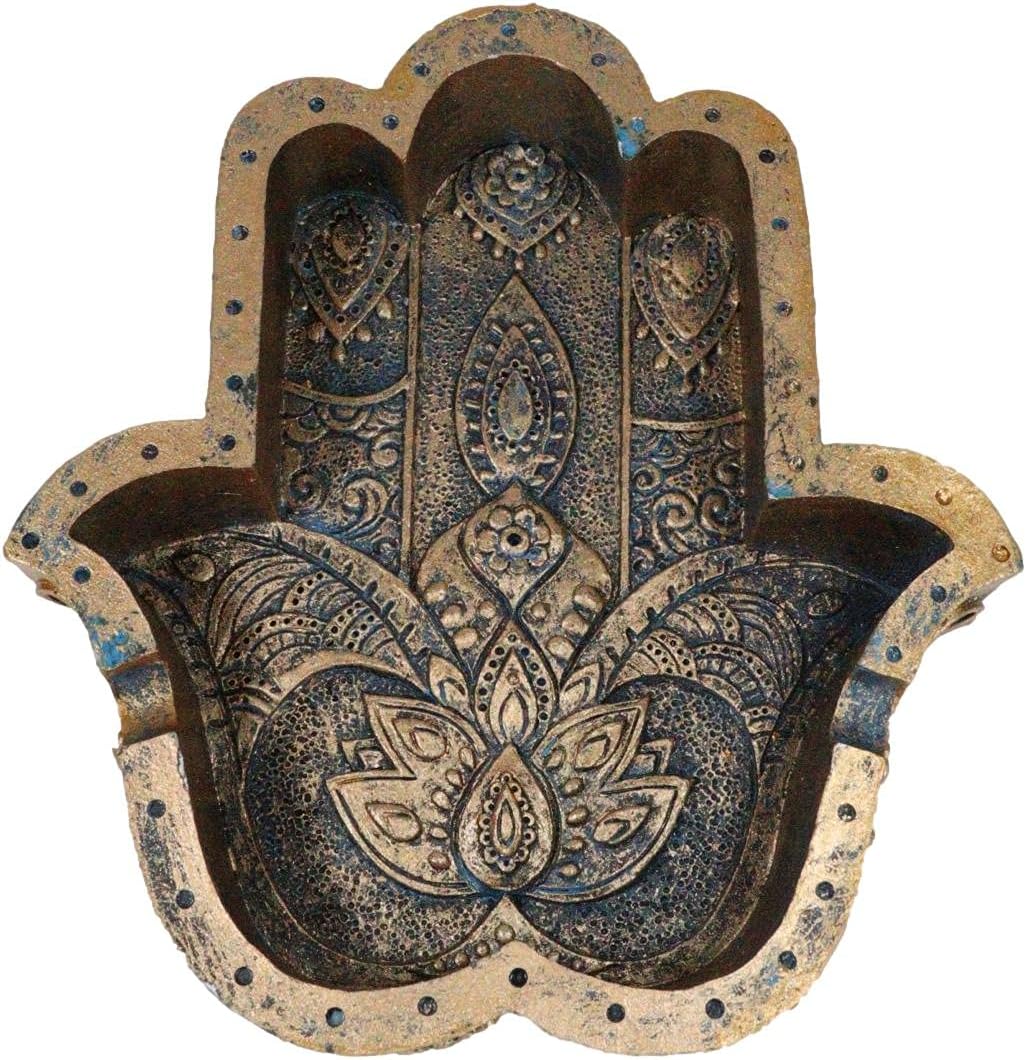Ebros Gift Sacred Symbol Amulet Hand of God Hamsa Palm Facing Up Incense Stick Holder Burner Or Cigarette Ashtray Figurine 5.25" H Zen Feng Shui Vastu Home Fragrance Tabletop Altar Decor