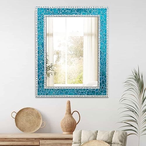 Miniatura 10 de Espejo de pared de mosaico de vidrio agrietado, espejo de mosaico decorativo de 30 pulgadas, espejo de baño hecho a mano, espejo de acento de
