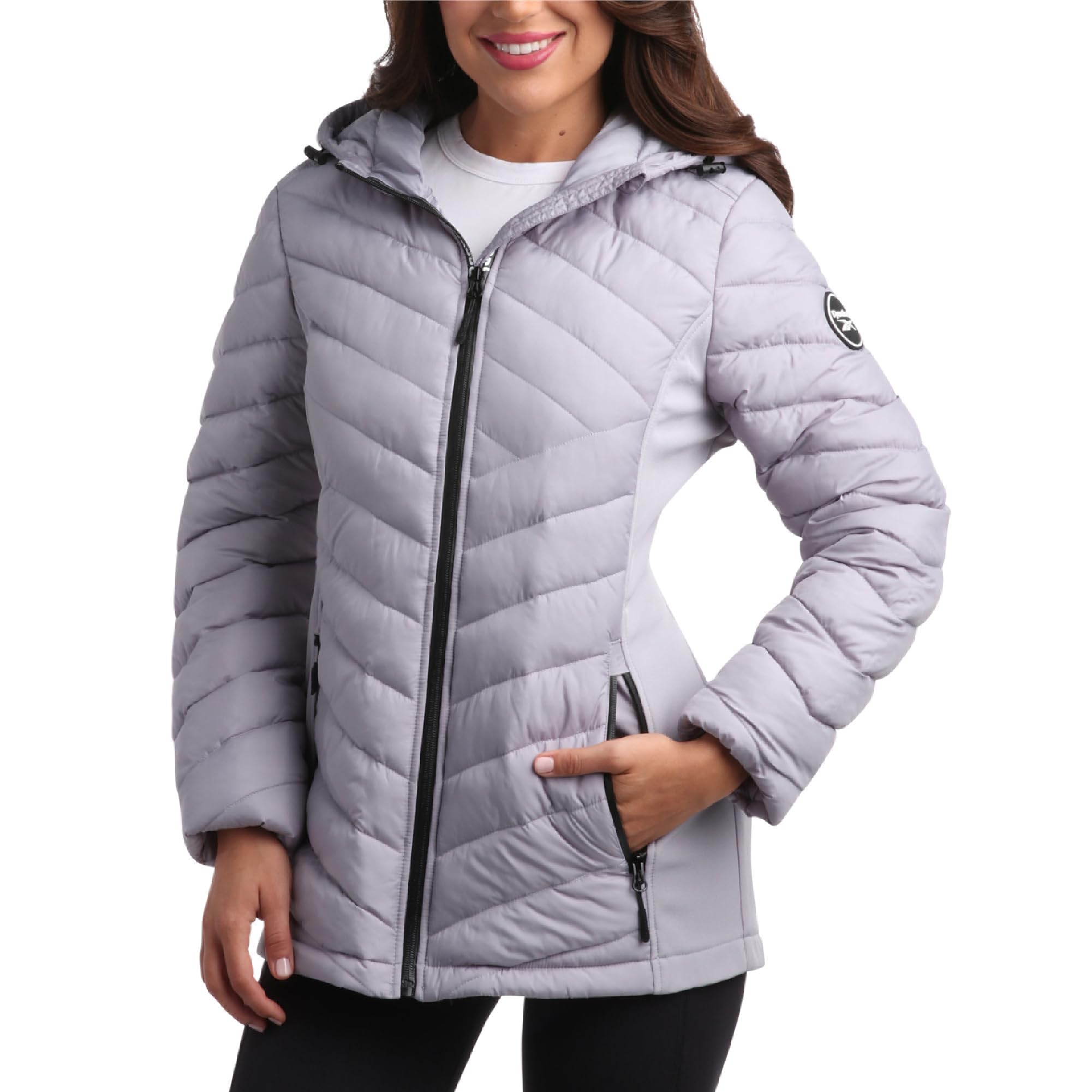 Reebok Women's Dove Grey Jacket - Lightweight Quilted Puffer Parka Coat With Flex Stretch Panels – Casual Jacket For (S-Xl), M