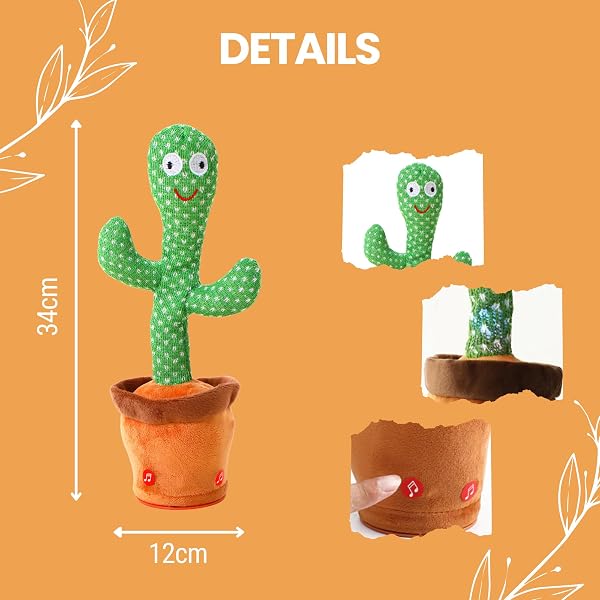 MAGIC SELECT Cactus Danzante. Peluche Parlante che Balla e Ripete la Tua Voce. Cactus di Peluche. Giocattolo con 120 Canzoni. Regali per Bambini. Funziona con batterie AA (Non Incluse) - 2