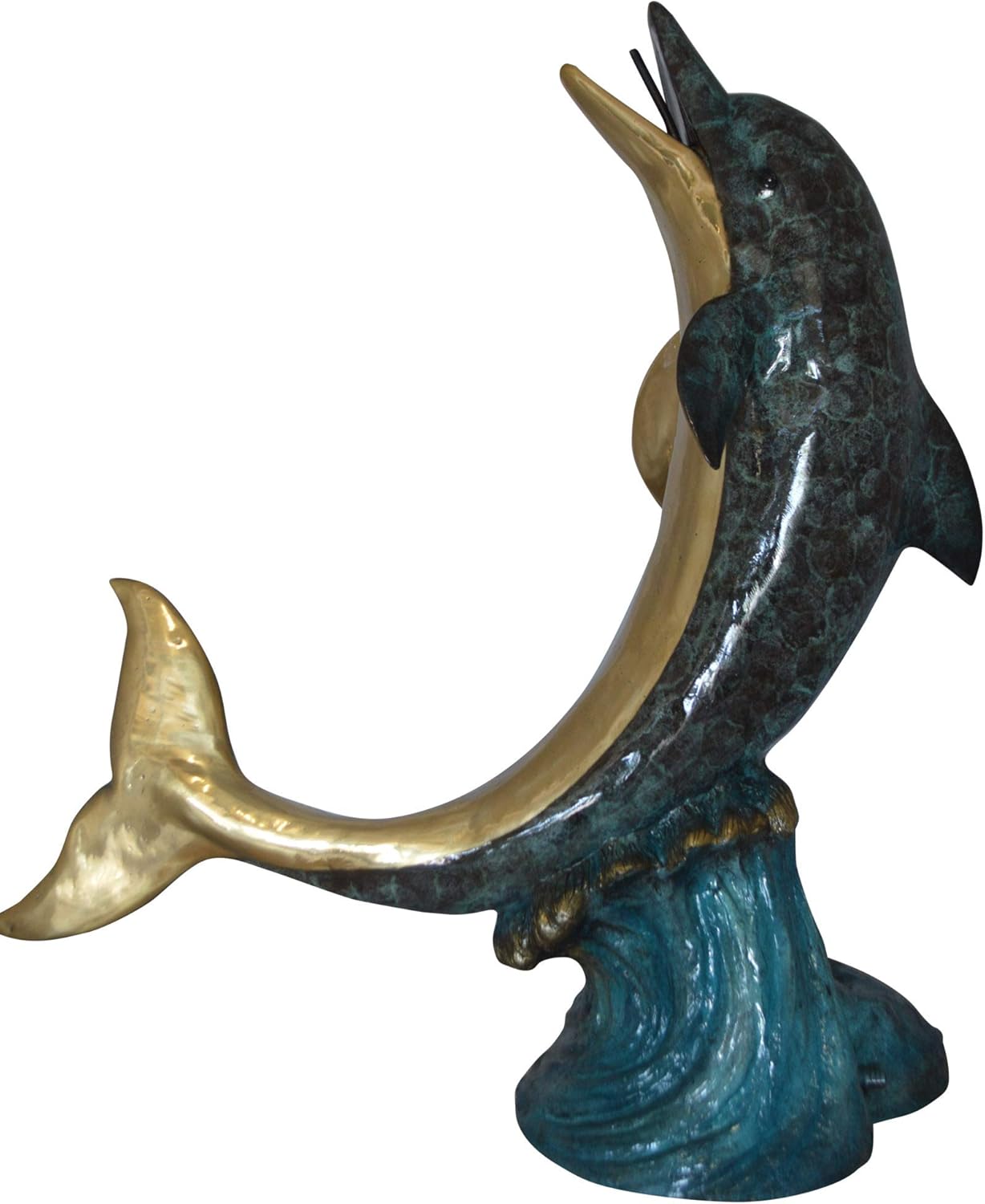 Nifao Bronze Dolphin Fountain Statue – Outdoor Garden Water Feature Sculpture, Polychrome Patina Decor, 48" L x 24" W x 53" H