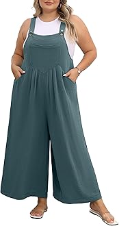 OLRIK Plus Size Jumpsuit for Women Wide Leg Adjustable Straps Overalls Loose Fit Romper with Pockets Fall Outfit
