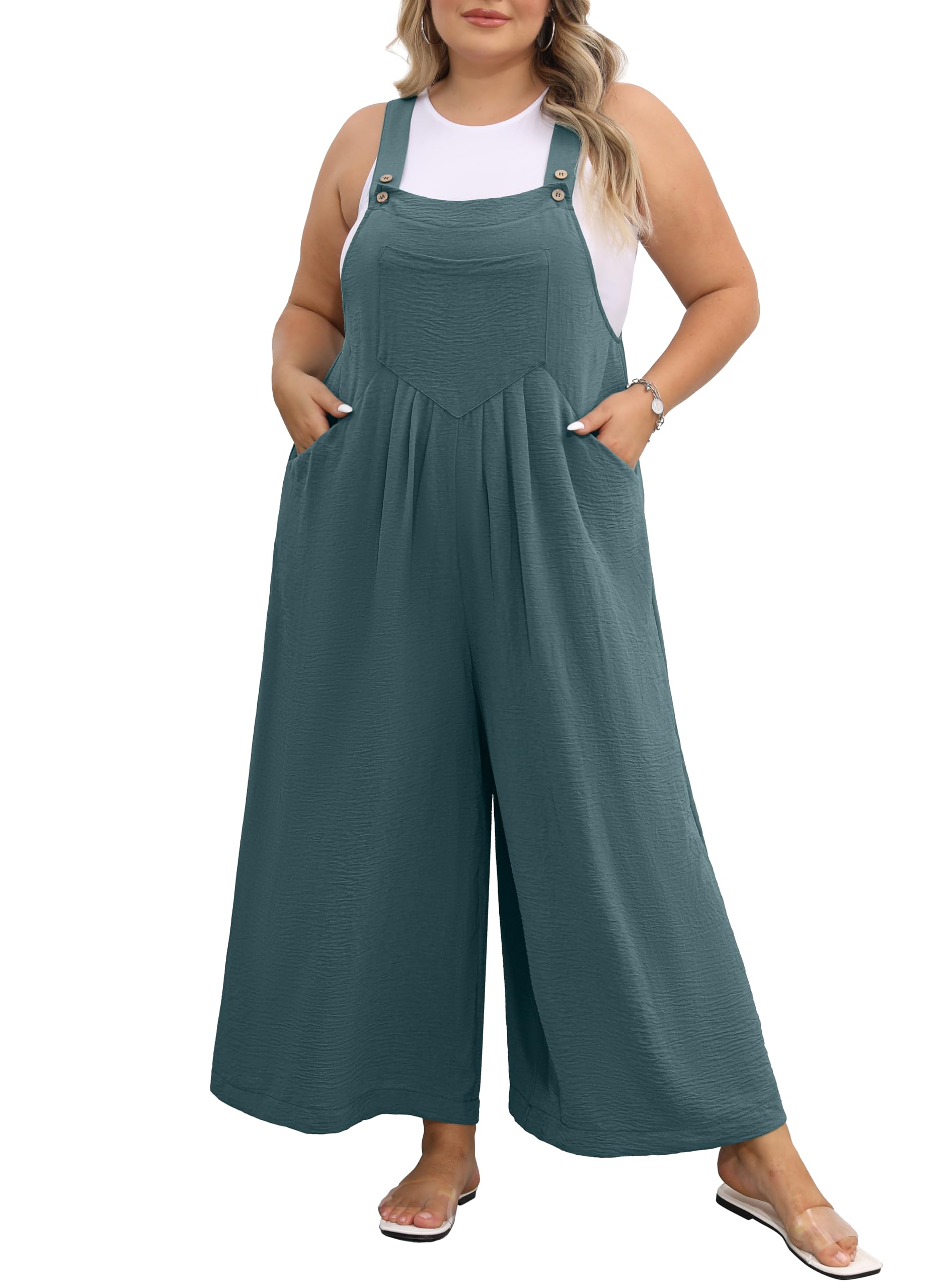 OLRIK Plus Size Jumpsuit for Women Wide Leg Adjustable Straps Overalls Loose Fit Romper with Pockets Fall Outfit