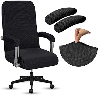 ZOCONE Ajustable Funda Silla Oficina con Fundas para Brazos Elástica Universal Funda Silla Escritorio con Cremallera y Correas Elásticas, para Proteger contra el Polvo y Protección (Negro)