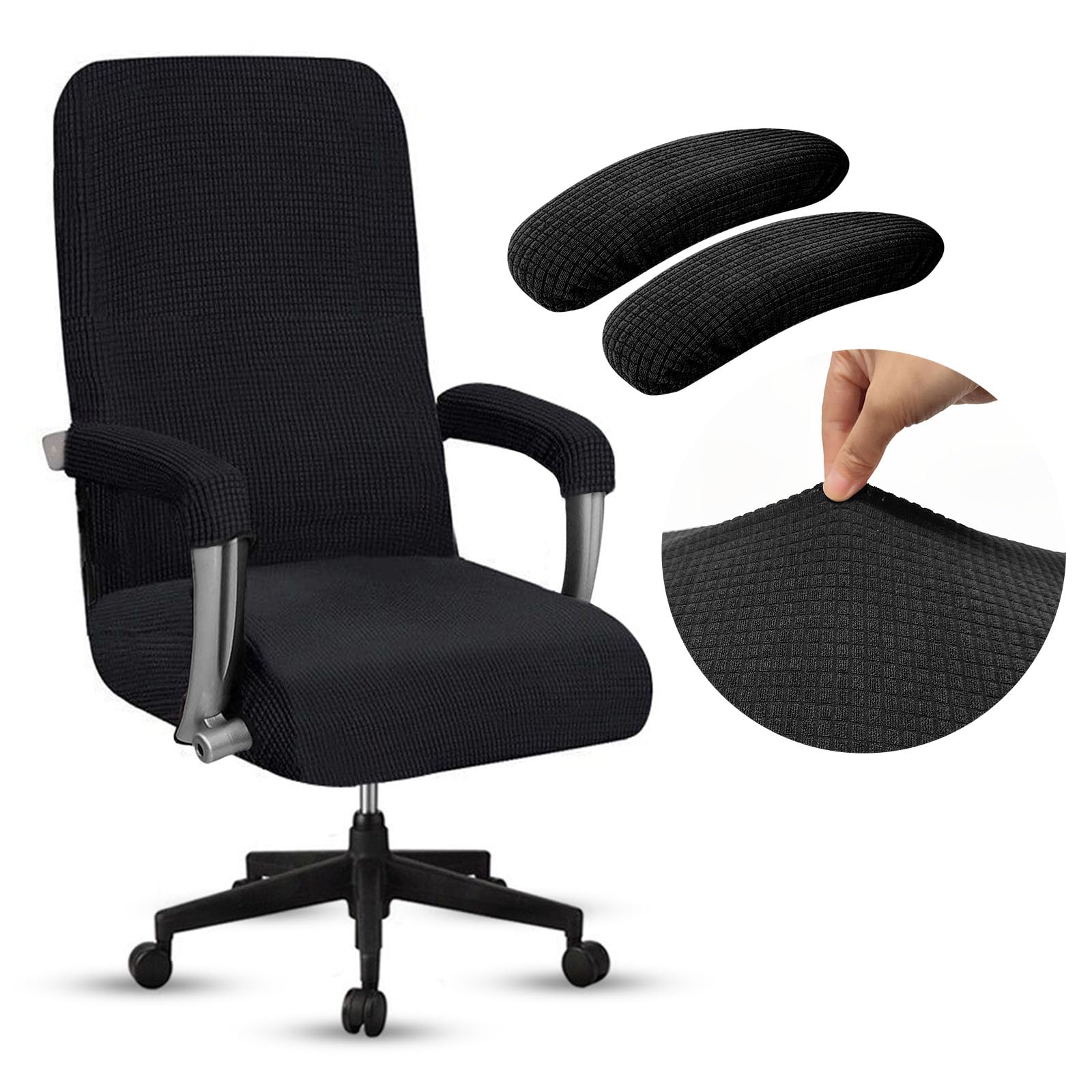 ZOCONE Adjustable Office Chair Cover with Elastic Arm Covers, Universal Desk Chair Cover with Zip and Elastic Straps, for Dust Protection and Protection (Black)