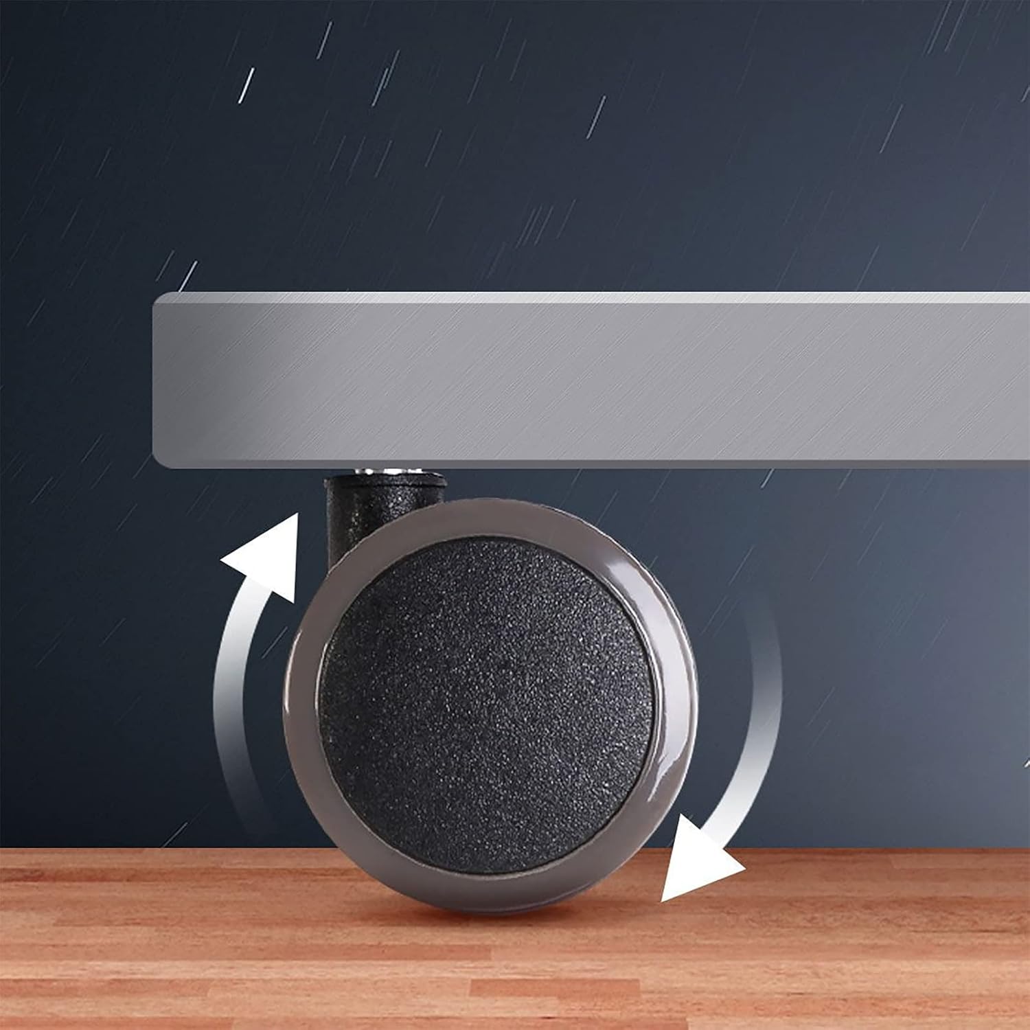 Close-up of a FLEXISPOT desk caster, showing its smooth rotation.