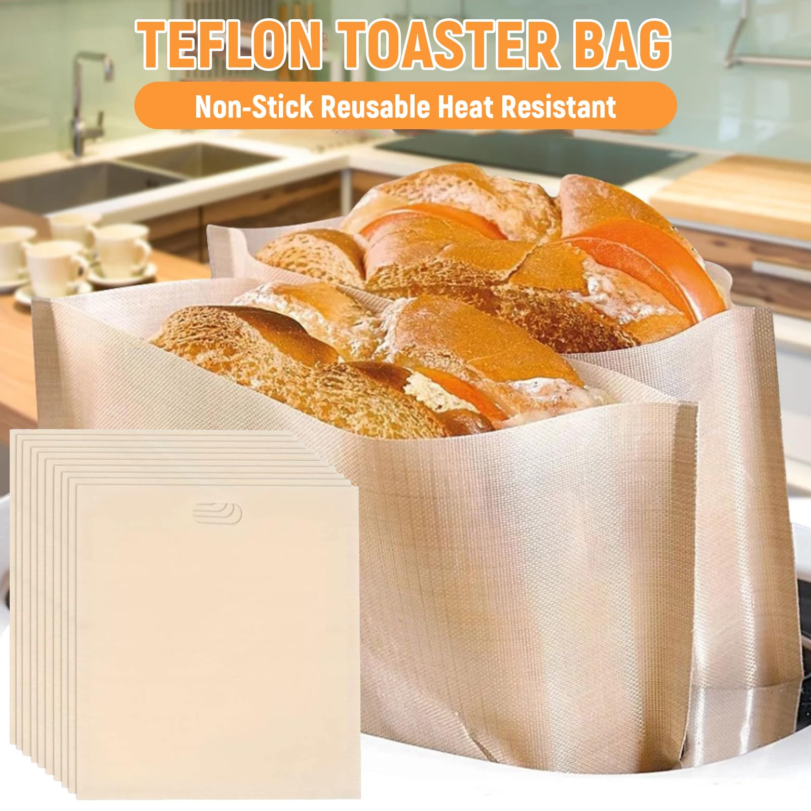 Toaster-Beutel 10 Stück – Wiederverwendbar, Antihaftbeschichtet, Hitzebeständig Bis 260°C, Für Grill & Backofen