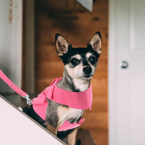 Miniatura 8 de POPETPOP Juego de arnés y correa de microfibra rosa para perro, XL, ajustable, sin tirones, a prueba de escape, diseño integrado, cómodo, para