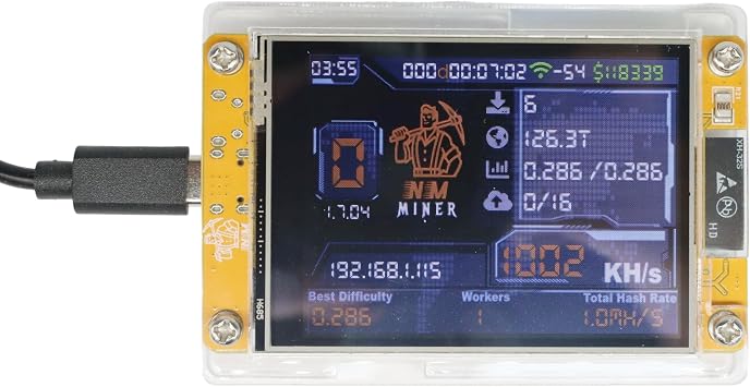 Bitcoin Lottery Miner NerdMiner V2 NM Miner ESP32 شاشة ذكية مقاس 2.8 بوصة Crypto Solo Lottery 960KH/S مع أحدث البرامج الثابتة BTC Solo Miner