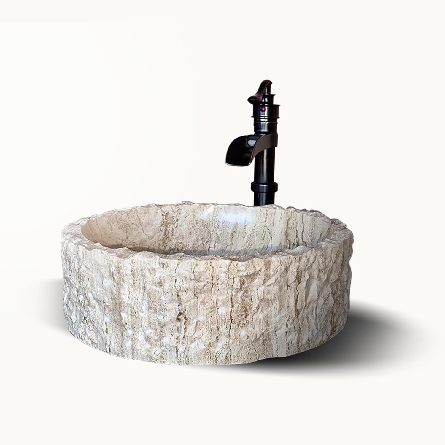 Amazon.co.jp Hellosinks ハンドメイド 円柱型 トラバーチンシンク モダンなバスルーム用彫刻石化粧台シンク