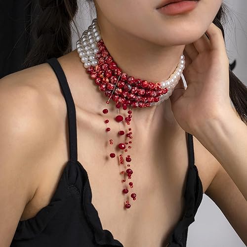 Miniatura 2 de Collar de perlas de sangre para mujer, collar de sangre para disfraz de vampiro, joyería de goteo, gargantilla de perlas, disfraz de fiesta de