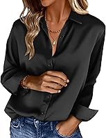 OFEFAN Women's Long Sleeve Button Down Shirts - Soft Satin Blouses with Boho Prints for Business Casual Outfits