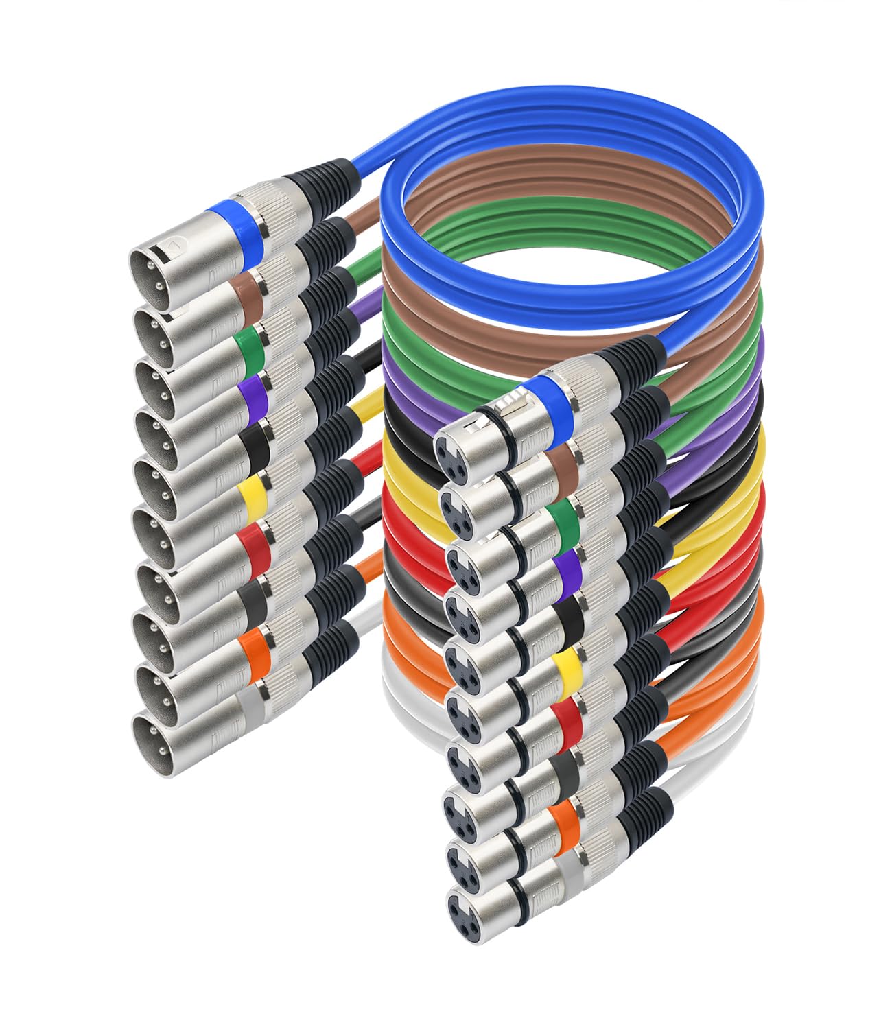 Kixolo 10 PACK Cavo XLR Bilanciato 10 colori,10FT,Professionale cavo microfono xlr Cavo XLR maschio-maschio a 3 pin, per registratore da studio, microfono, sistema di altoparlanti