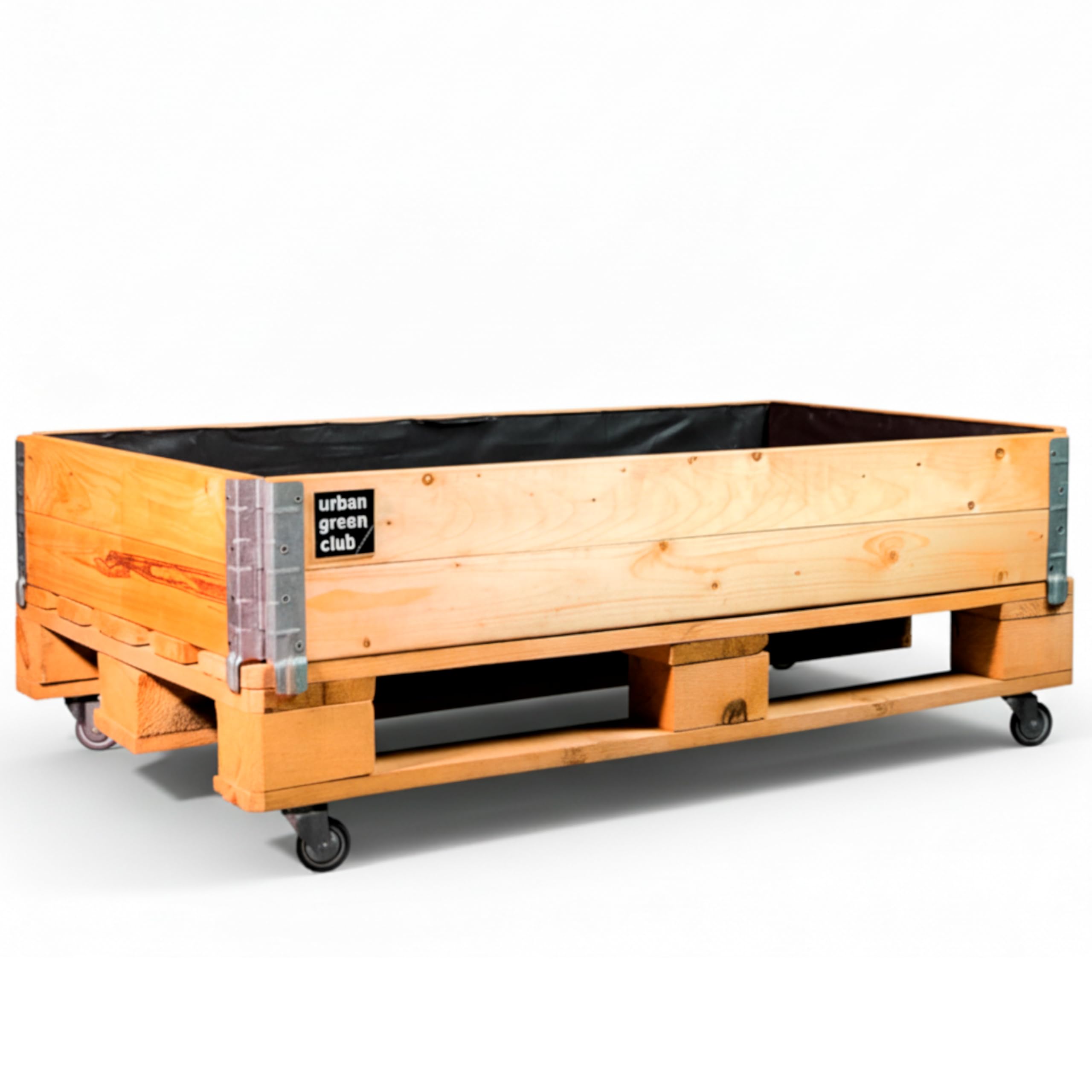 Macetero Grande de Madera Huerto Urbano Bancal de Cultivo 200L con Ruedas Jardinera Exterior Drenaje Natural Malla Antirraices Fabricado en España Diseño Artesanal Acabado Color Pino