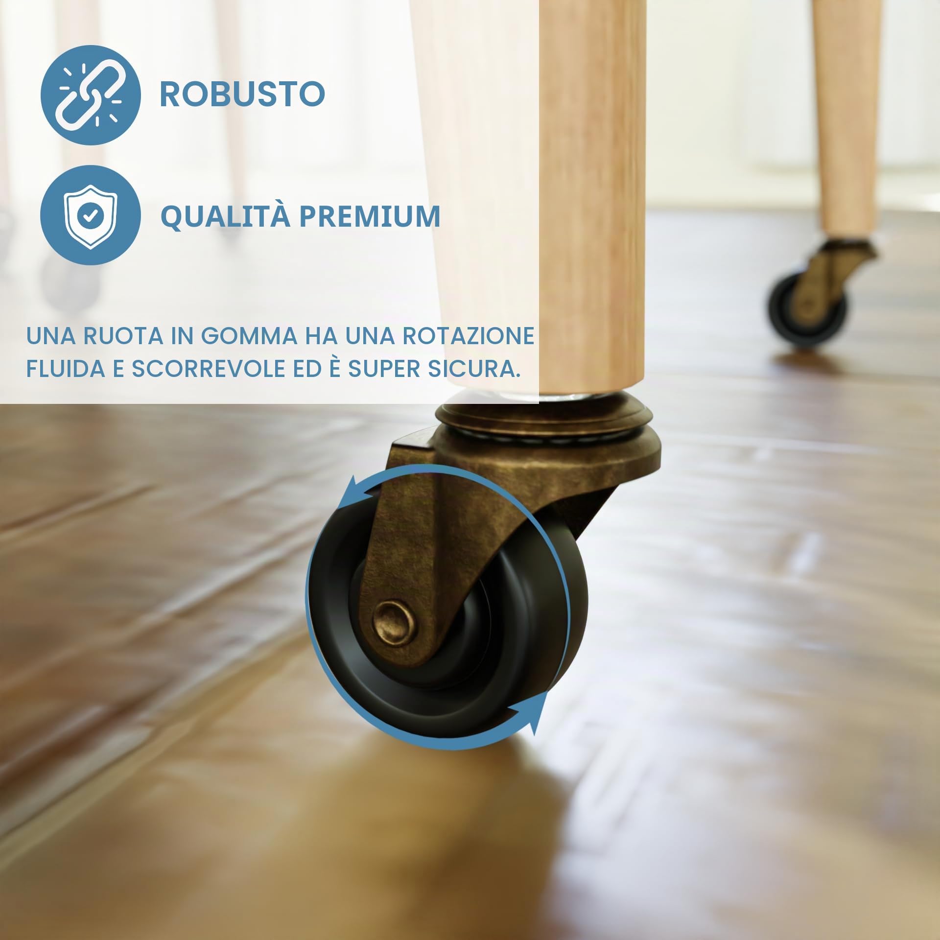 Rotelle in ottone anticato con ruote in gomma da 3,5 cm, ricambio per sedie, divani, cassettiere, mobili vintage per pavimenti in legno, set da 4