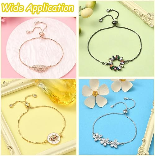 Miniatura 7 de DanLingJewelry 10 pulseras deslizantes ajustables de acero inoxidable 304, cadenas extensoras deslizantes, pulseras de amistad para hacer joyas,