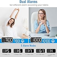 Vista 3 de Alarm Clocks for Bedrooms, Slim LED Mirror Digital Alarm Clock, Large Display with Diming Mode, Dual Alarms & USB Ports, 4 Levels Brightness, Desk