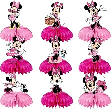 For Minnie Birthday Party Supplies, 9Pcs Honeycomb Centerpieces for Mouse Party Decorations, Double Sided Table Decorations Centerpieces Party