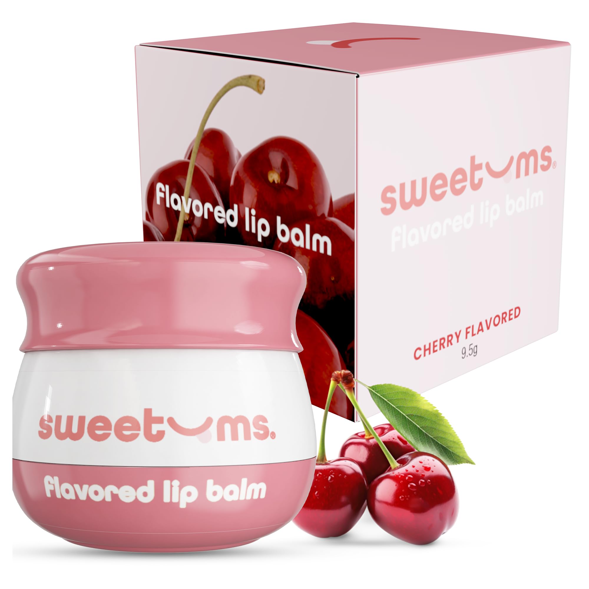 Sweetums Cherry Lip Balm with Vitamin E Oil – Hydrating Lip Treatment & Overnight Repair Mask – Vegan Lip Care with Built-In Mirror and Applicator –