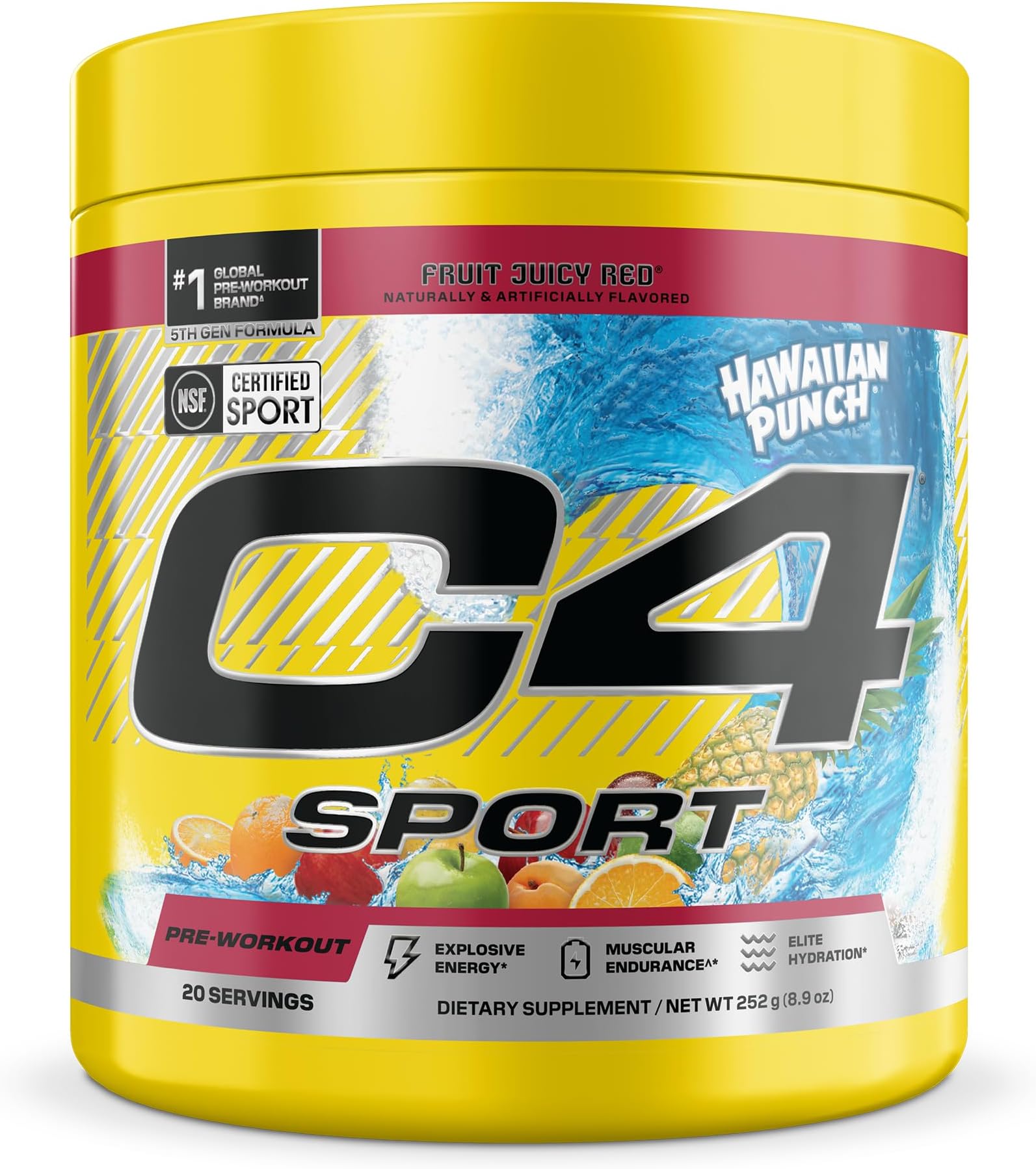 C4 Sport Pre Workout Powder - NSF Certified for Sport - Elite Hydration - 200mg Caffeine + Creatine + Beta-Alanine - Electrolytes and Energy Supplement - Hawaiian Punch, 20 Servings