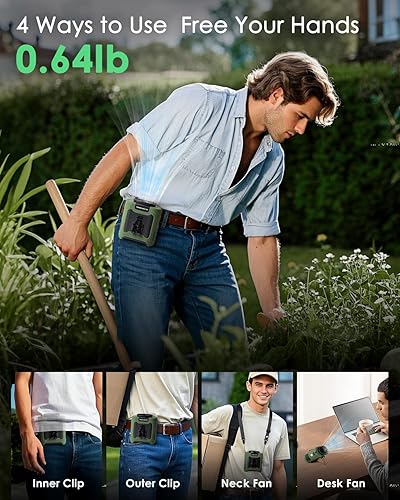 Miniatura 3 de Ventilador de cintura portátil con clip, ventilador de cinturón personal portátil de 10000 mAh, batería recargable debajo de la camisa, 5