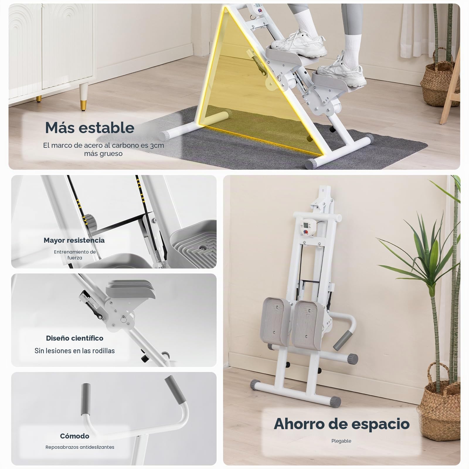 Stepper, escalador de fitness, equipo de ejercicio con manillares con pantalla LCD para uso en gimnasio doméstico