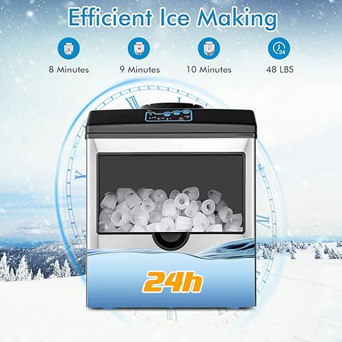 Miniatura 4 de PETSITE Dispensador de agua 2 en 1 para máquina de hielo, máquina electrónica portátil con dispensador de enfriador de agua, 48 libras/día, cubo de