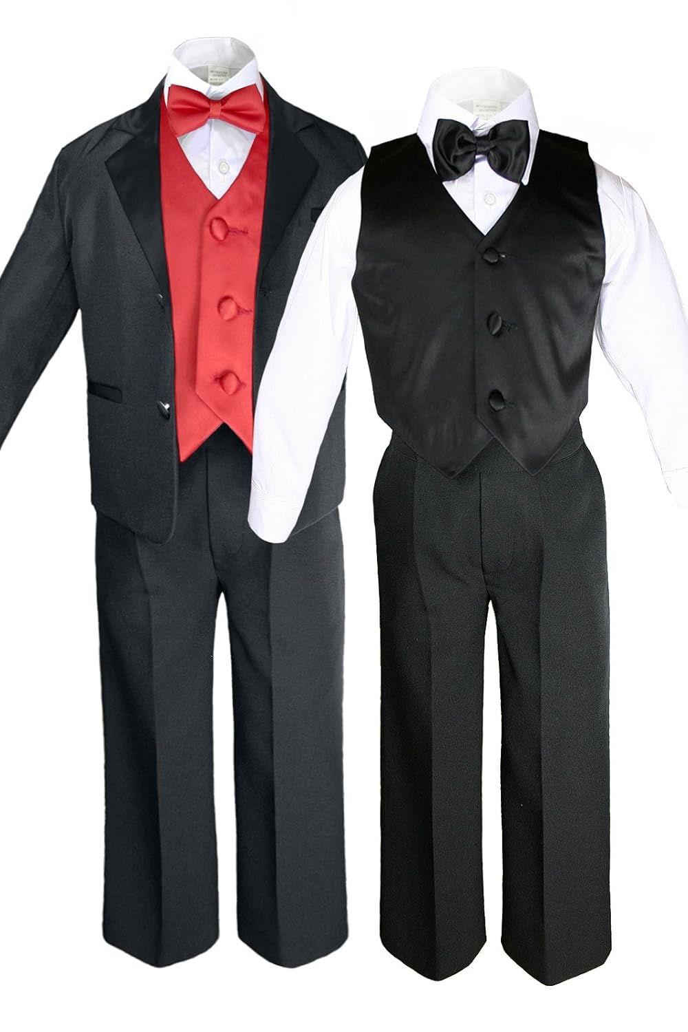Unotux 7pc Formal Boy Black Red Suit Tuxedo Bow Tie Vest Set (14)