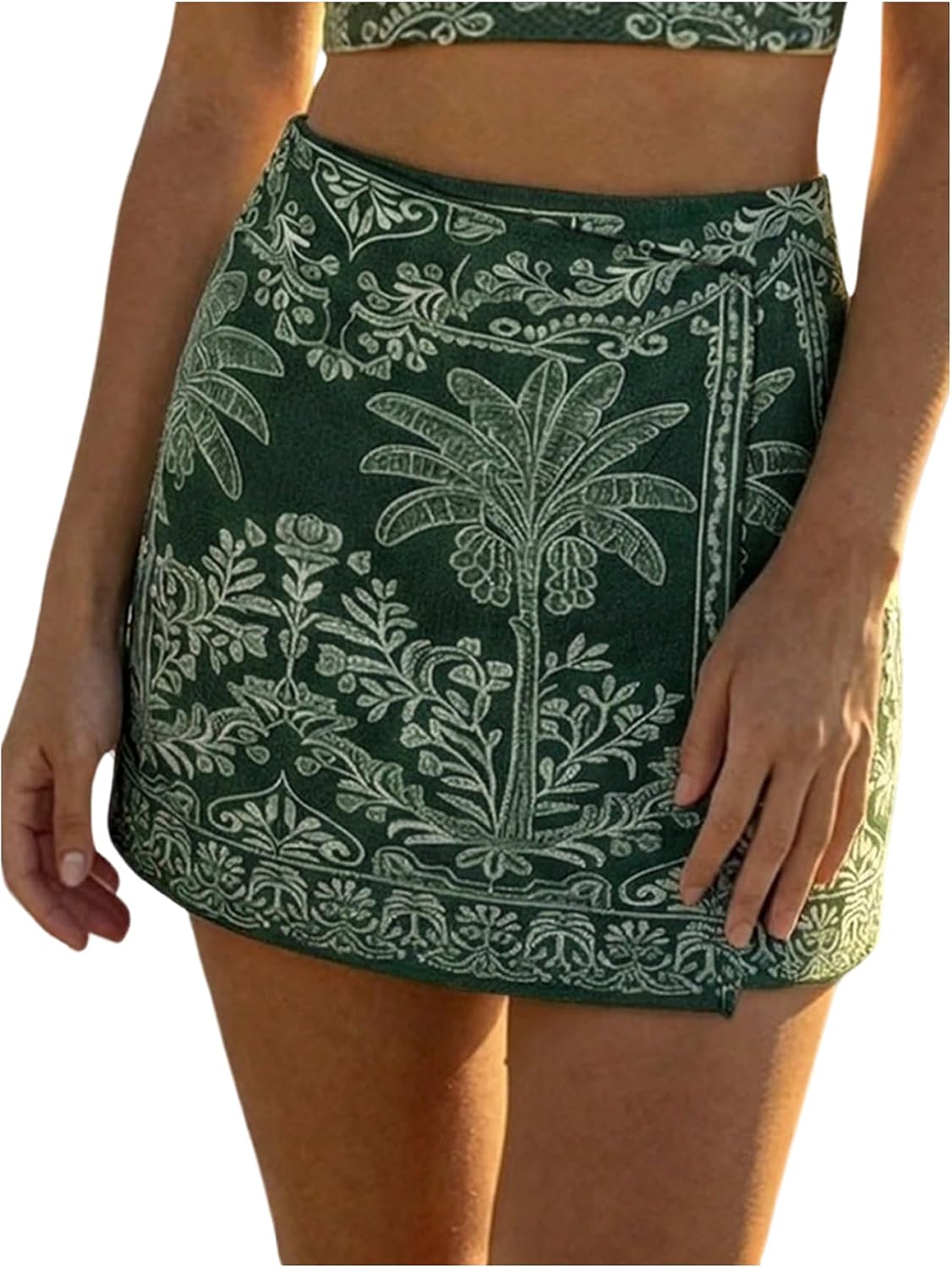 MakeMeChic Women's Summer Tropical Print High Waisted Shorts Wide Leg Boho Vacation Skorts