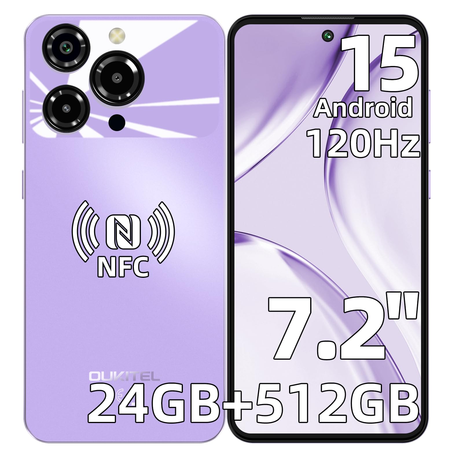 OUKITEL C69 Smartphone, 7.2" &120Hz Display, 24GB RAM+512GB ROM/1TB Telefono Cellulare, Smartphone Android 15, 6000mAh Telefoni Cellulari, 64MP Cellulari e Smartphone, Dual 4G SIM/NFC/Fingerprint/OTG