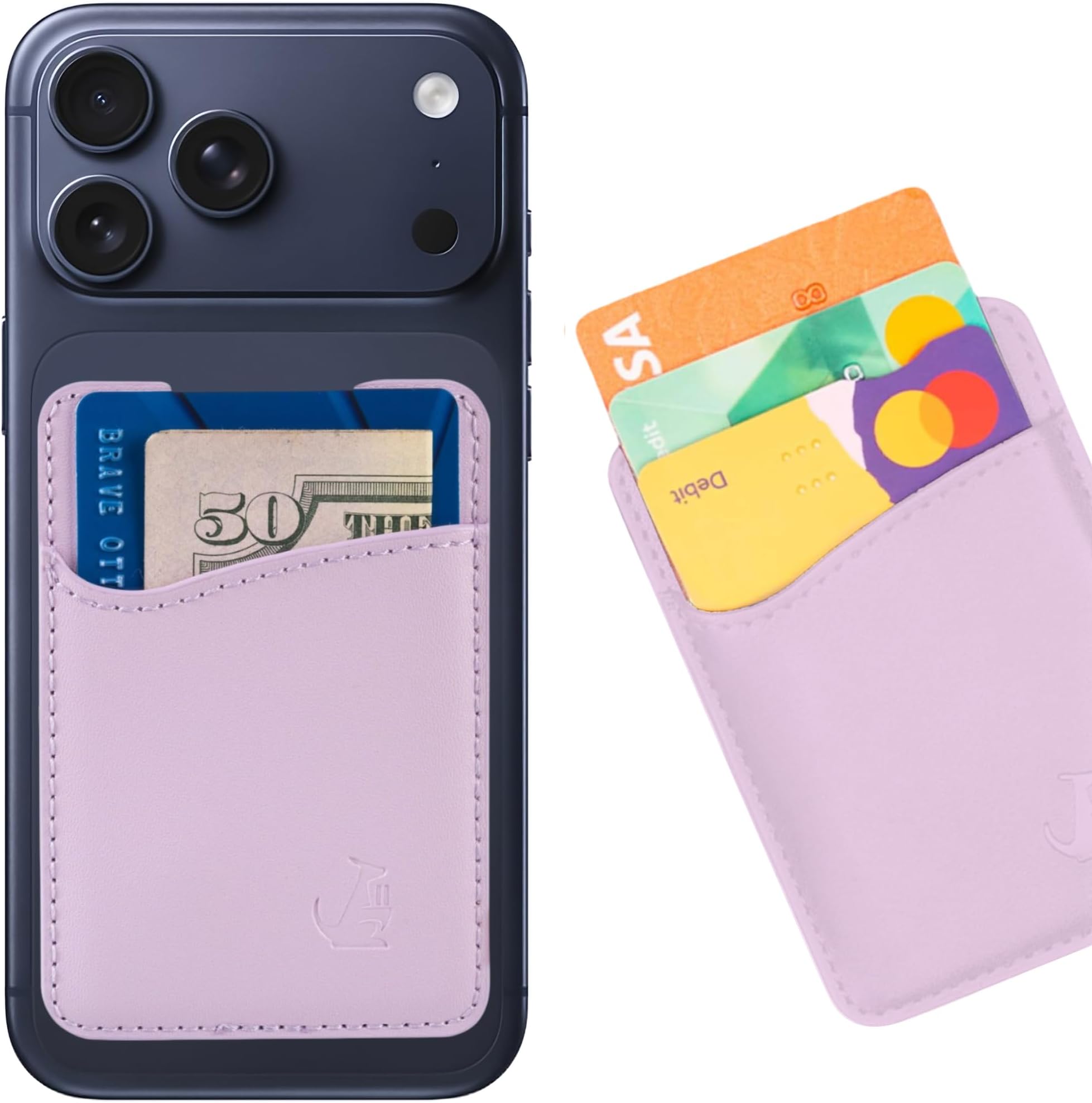 Wallaroo Premium Leather Cell Phone Wallet Stick On - Android and iPhone Wallet and Card Holder for Women and Men - Durable with Non-Slip Lining Secures Up to 3 Cards